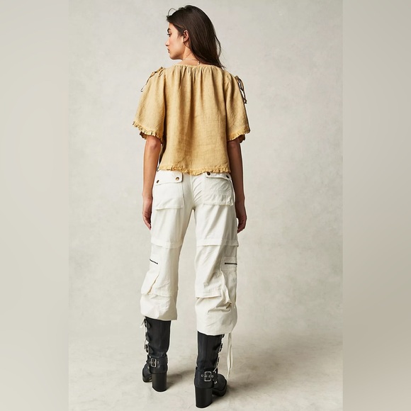 Free People Lilia Pintuck Top Medium Mustard Blouse - Picture 2 of 8